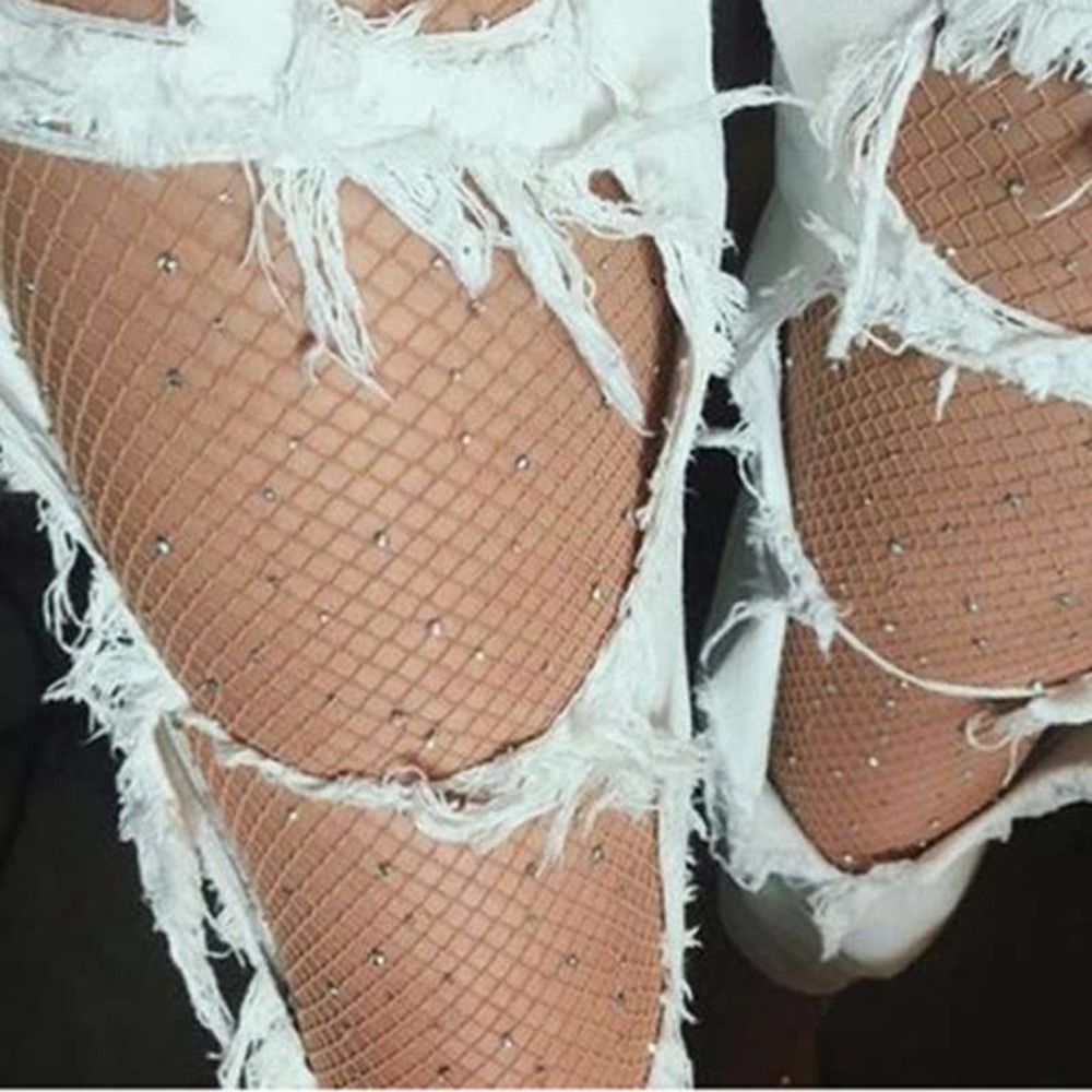nude ridescent Rhinestone Fishnet tights - Picture 3 of 4